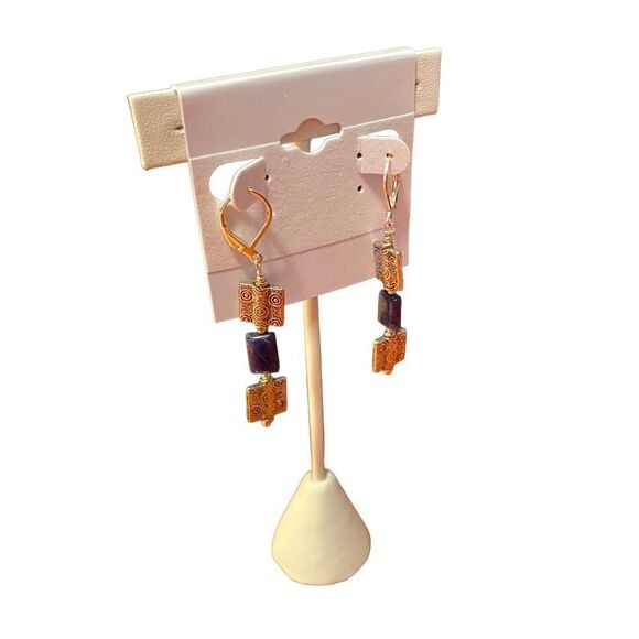 Artisan Made One of a Kind Sodalite & Silver Toned Drop Earrings. - Picture 2 of 5